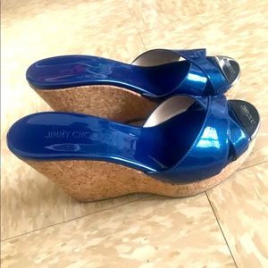 Jimmy Choo Metallic blue patent leather wedges
